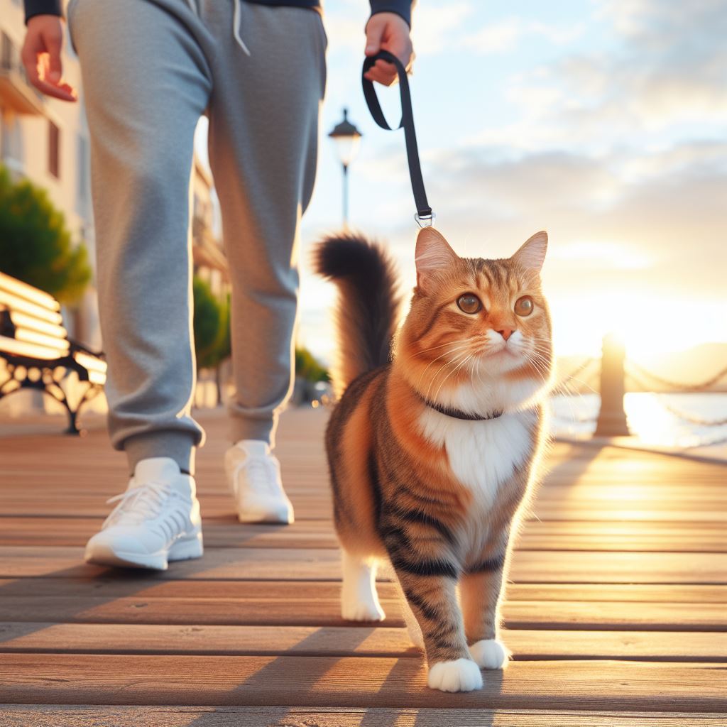 cat walking on a leash